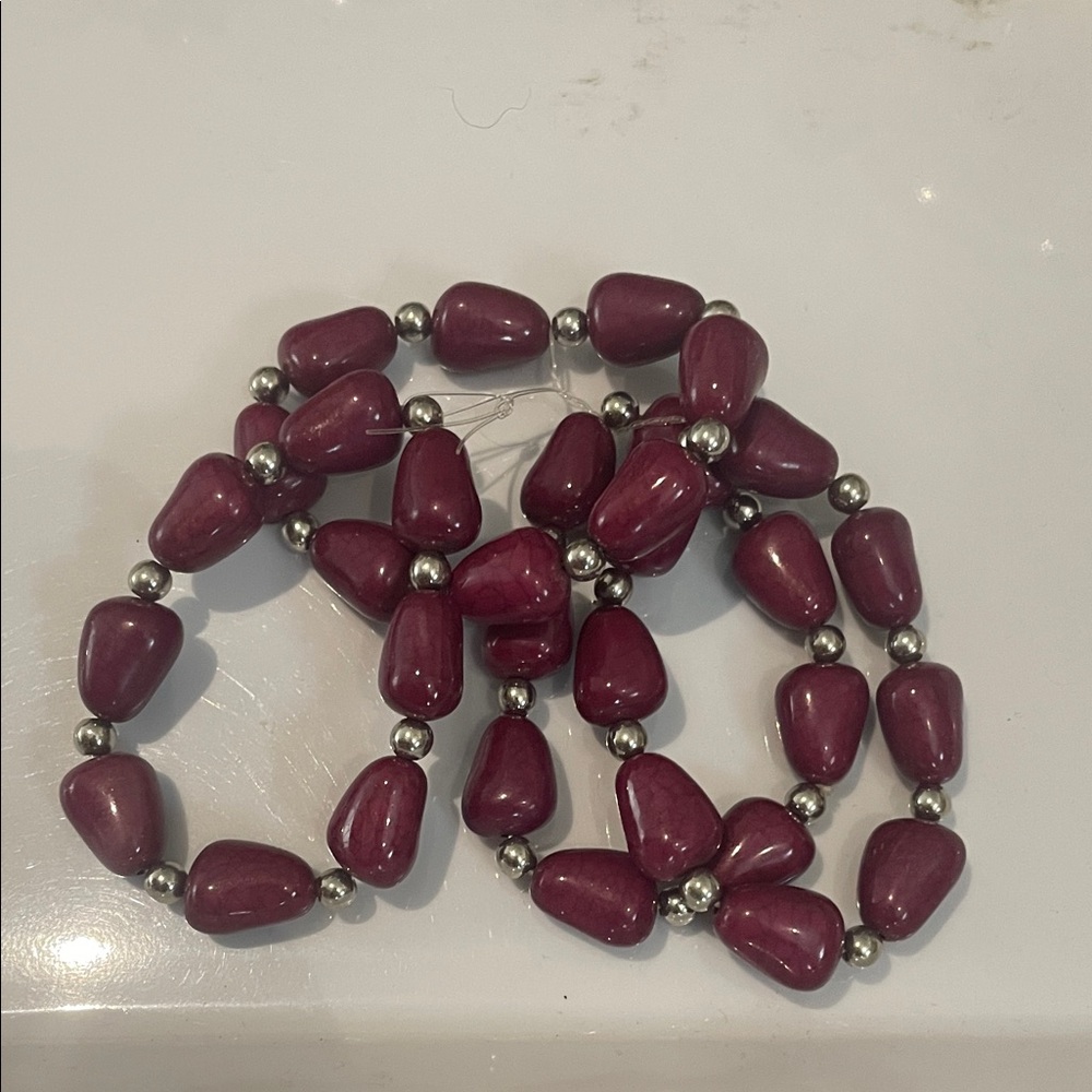Four Purple Bead Stretch Bracelets - Women Jewelry